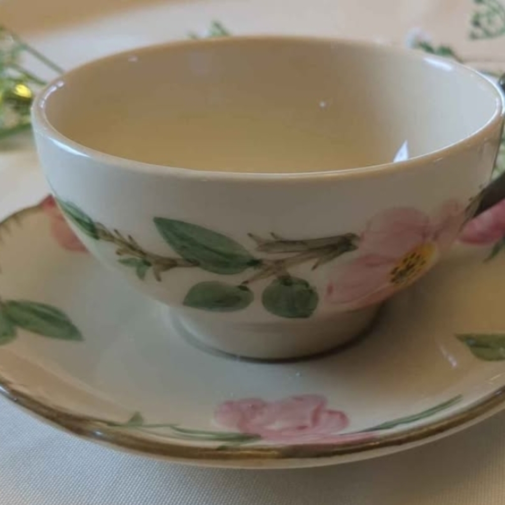 Franciscan "Desert Rose"  Pink/ Green Floral Teacup/Saucer USA Handpainted $12